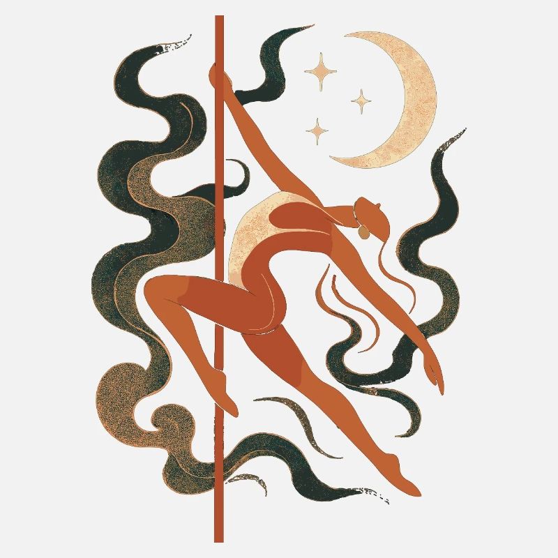Abstract pole dancing woman in moonlight & starlight