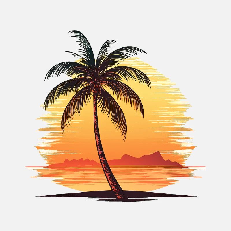 Beau palmier sur la plage avec coucher de soleil