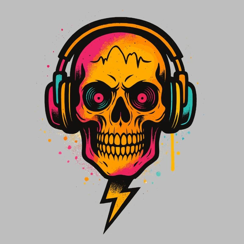 Neon Schädel DJ, Techno Rave, Kopfhörer Kunst