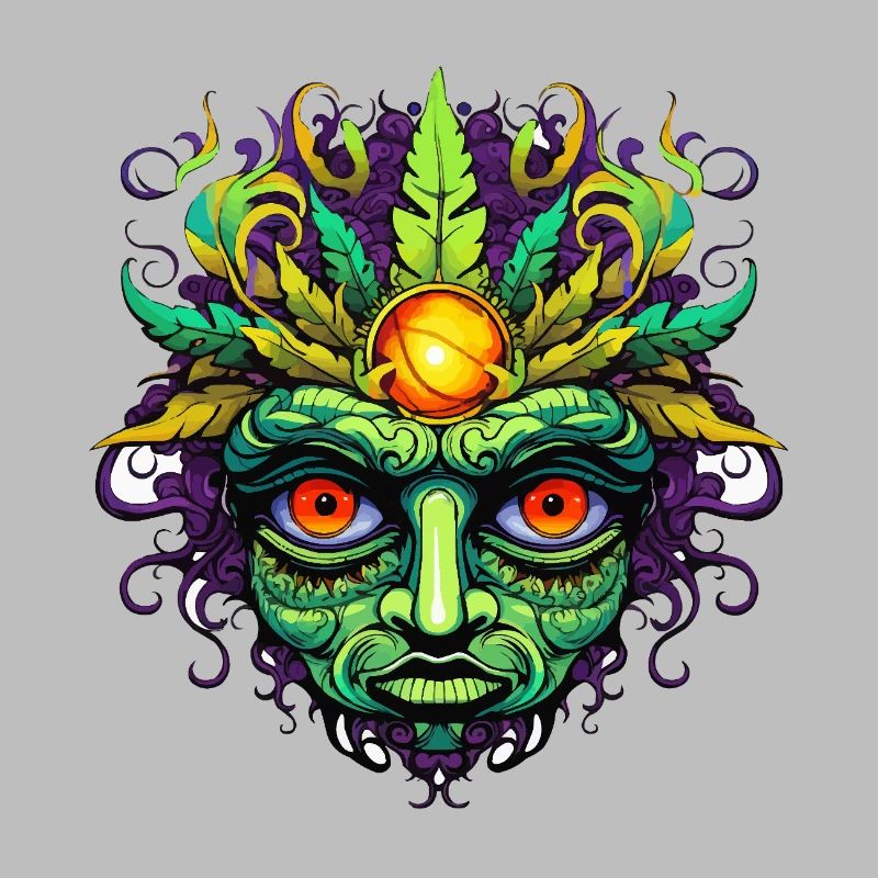 Psychedelic Mask Face with Sun Crown