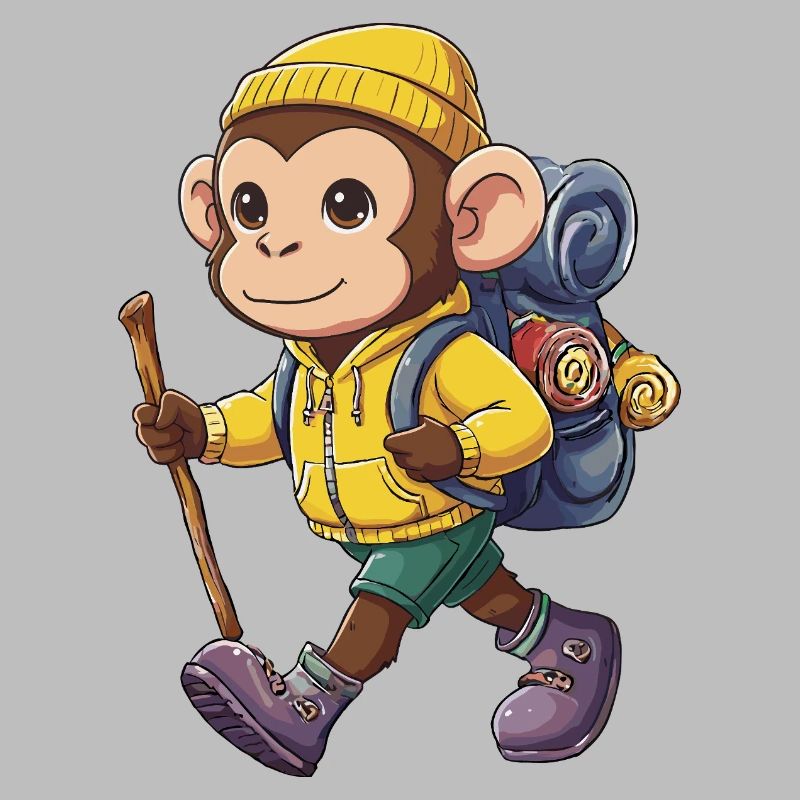 Cute Monkey Hiking Camping Adventure Backpacker