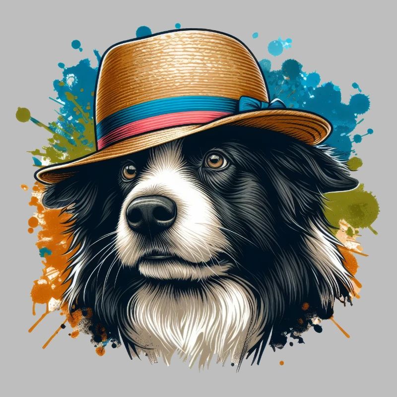 Border Collie Drawing + Splash Background