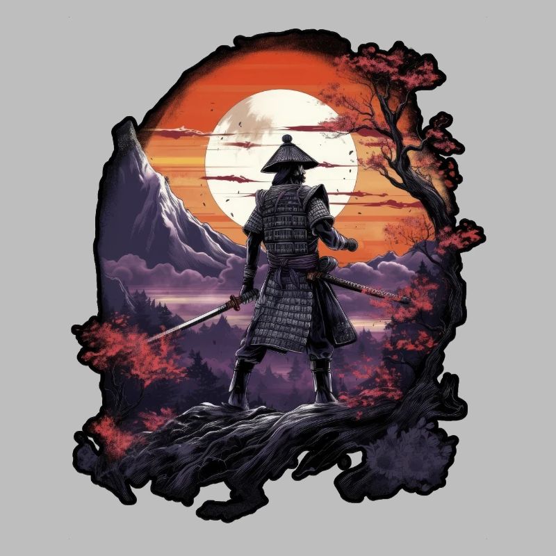Chinese Warrior emerging from sunset, vector