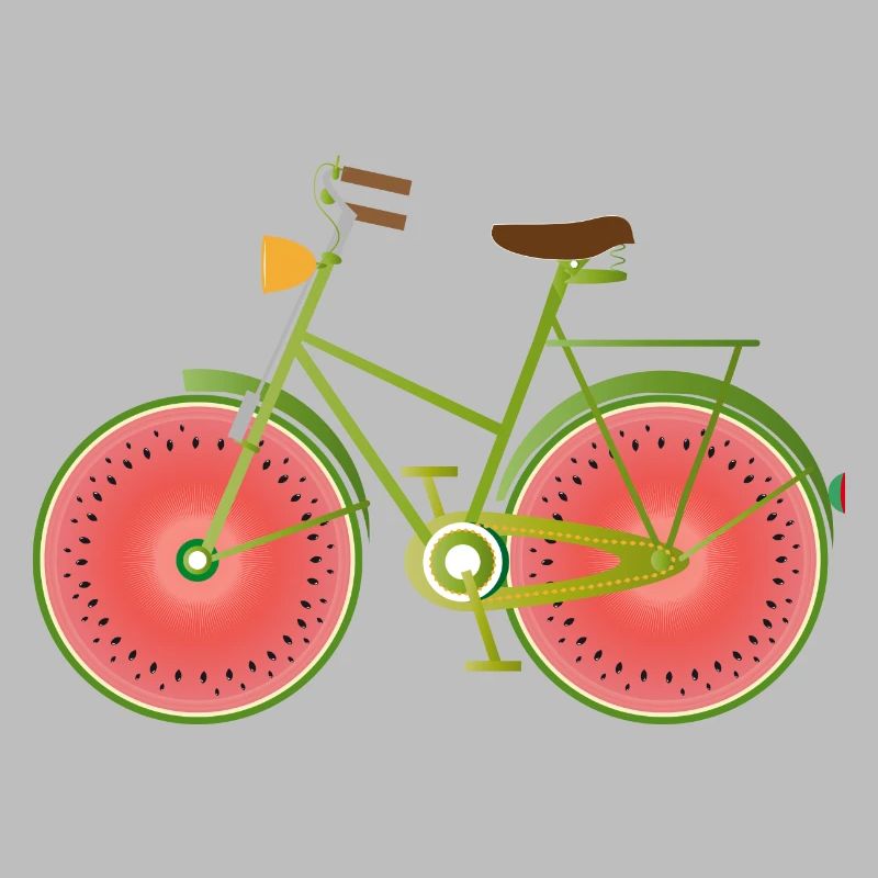 Vélo vert drôle avec des roues de pastèque