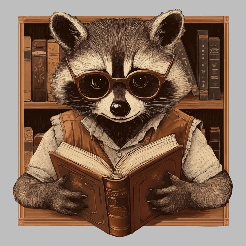Intelligenter Waschbär mit Brille und Buch – Büche
