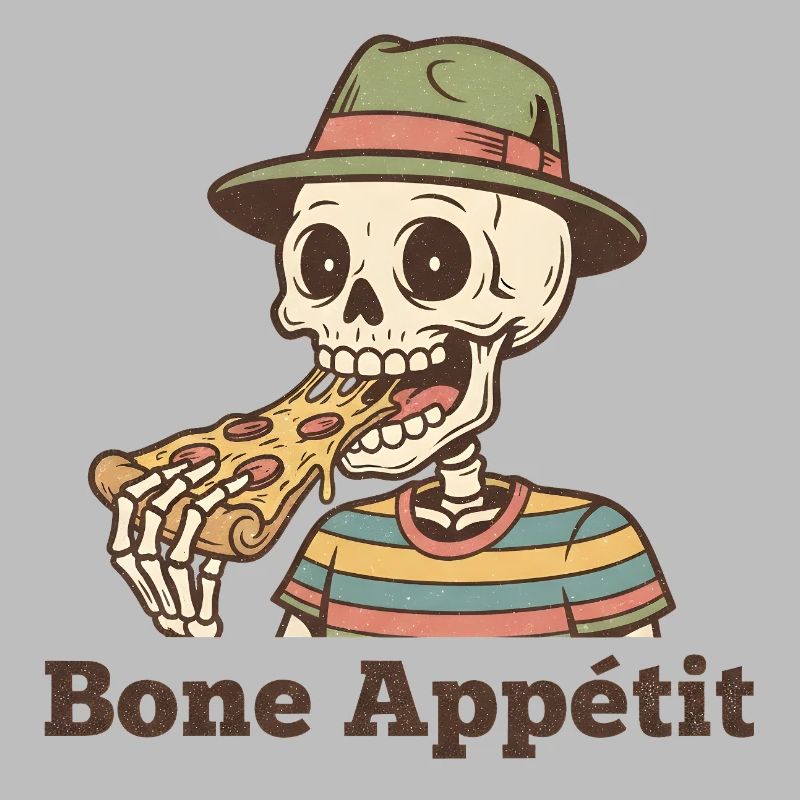 Bone Appétit Skelett isst Pizza