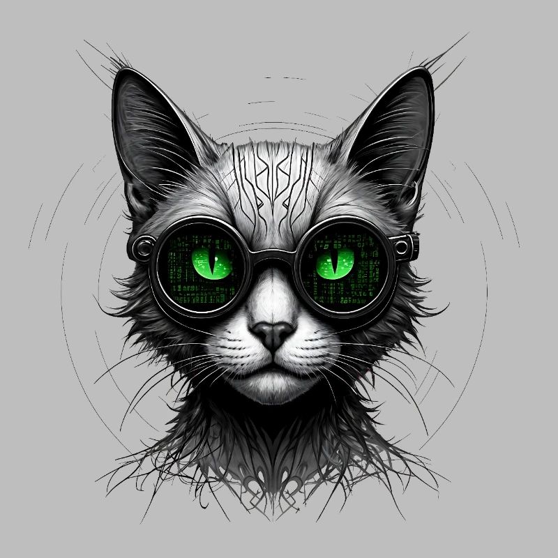 Green Eyes Computer Coder Geek Cat