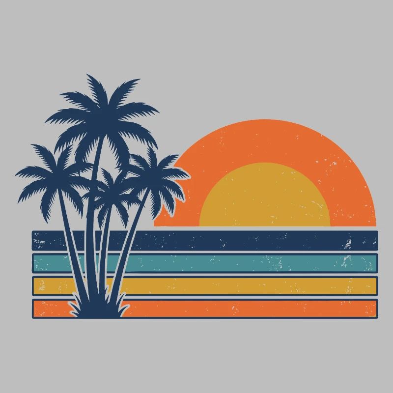 Retro Sunset Palm Trees Summer Beach