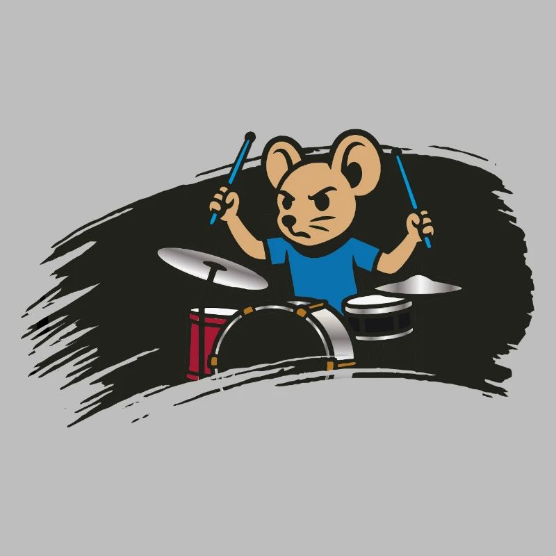 Drumming Mouse in Comic Style