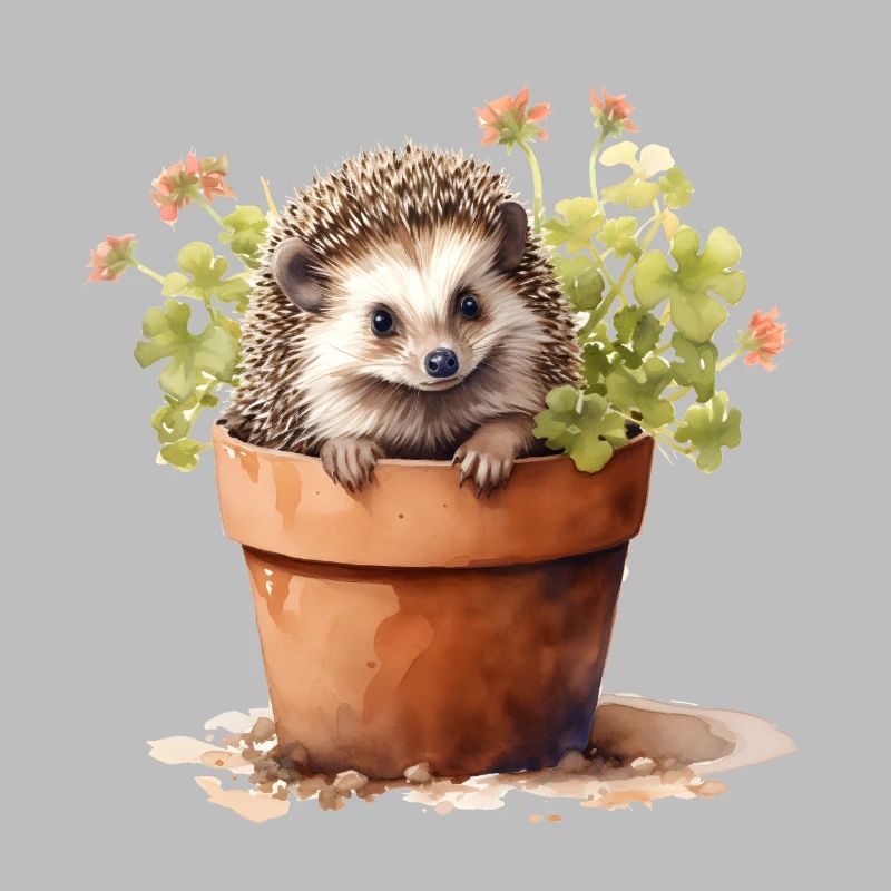 Hérisson dans un pot de fleurs, animal mignon dans un jardin de fleurs