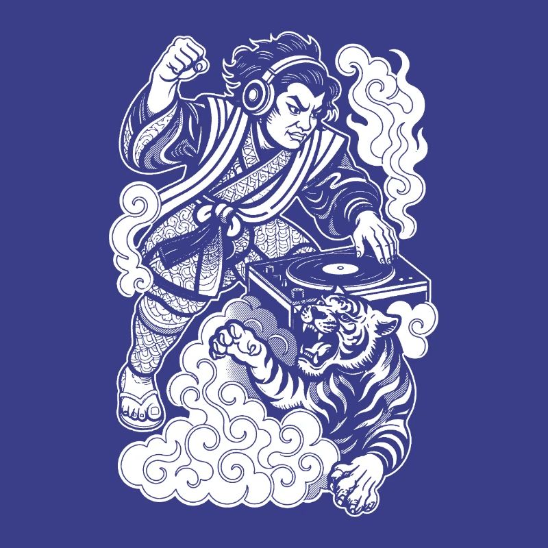 Samurai Shirt: Turntable with Techno & Tiger