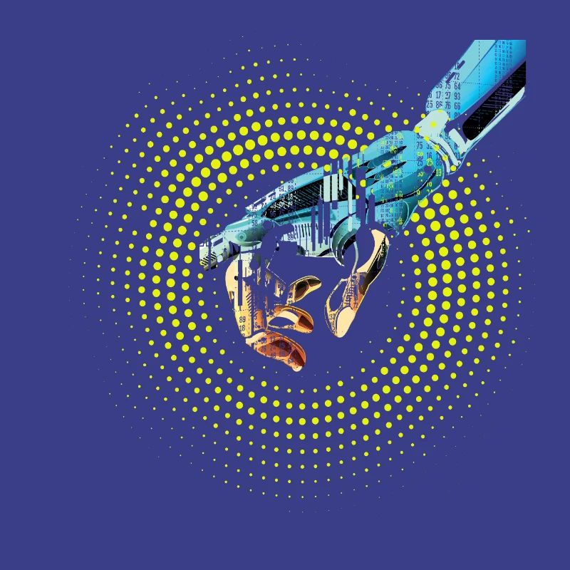 computer hand robot AI digital cyborg code pc