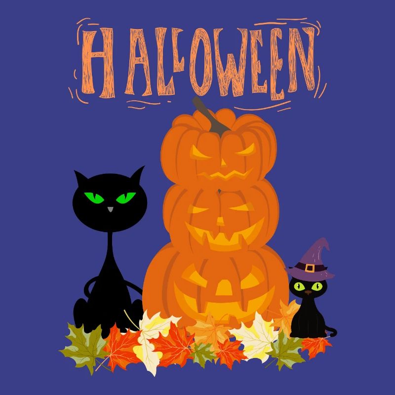 Halloween Stack Pumpkins Cat