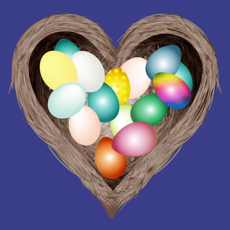 Heart-shaped Easter nest with colorful Easter eggs
