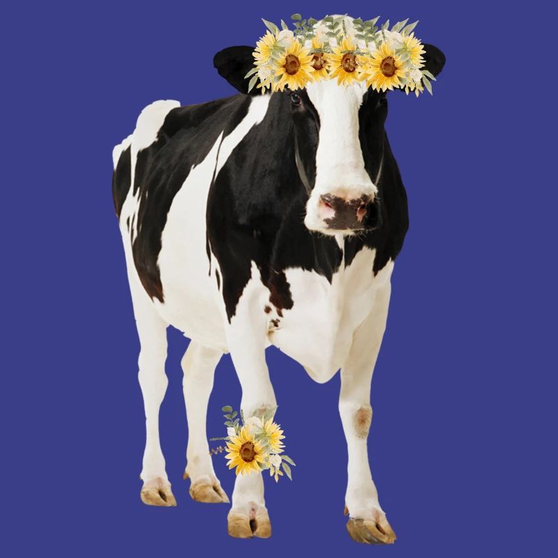 Vache Holstein avec des fleurs