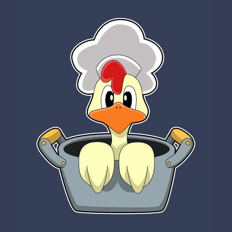 Chicken with cooking pot