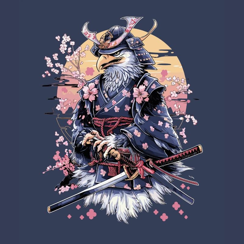 Majestic Samurai Eagle with Cherry Blossoms and