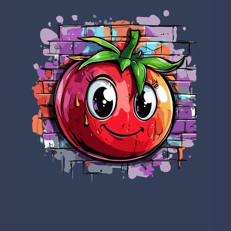 Tomate devant un mur de graffitis