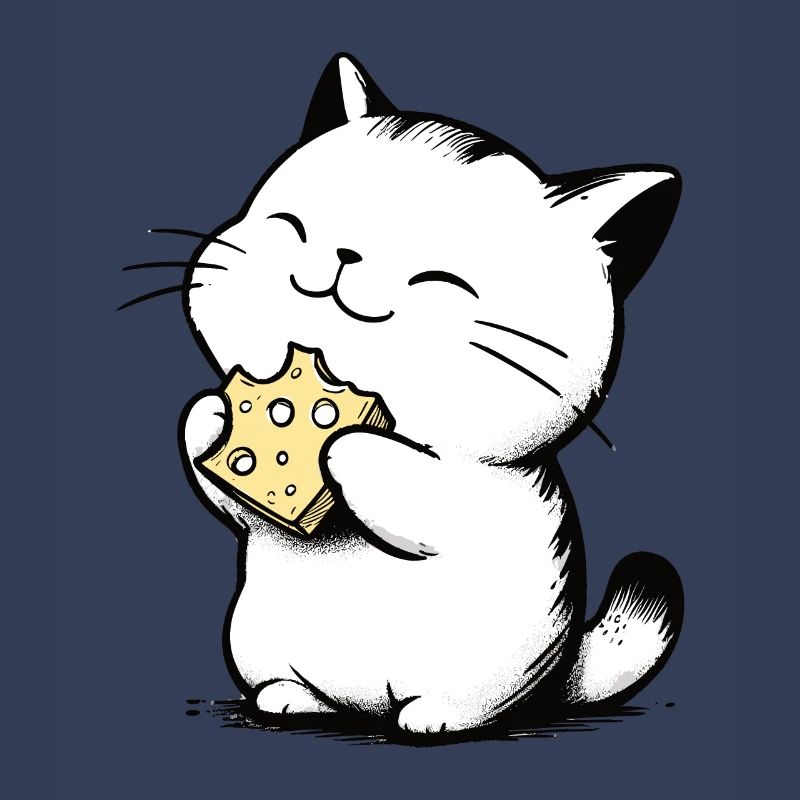 Cat Eats Cheese Cute Kitten Drawing