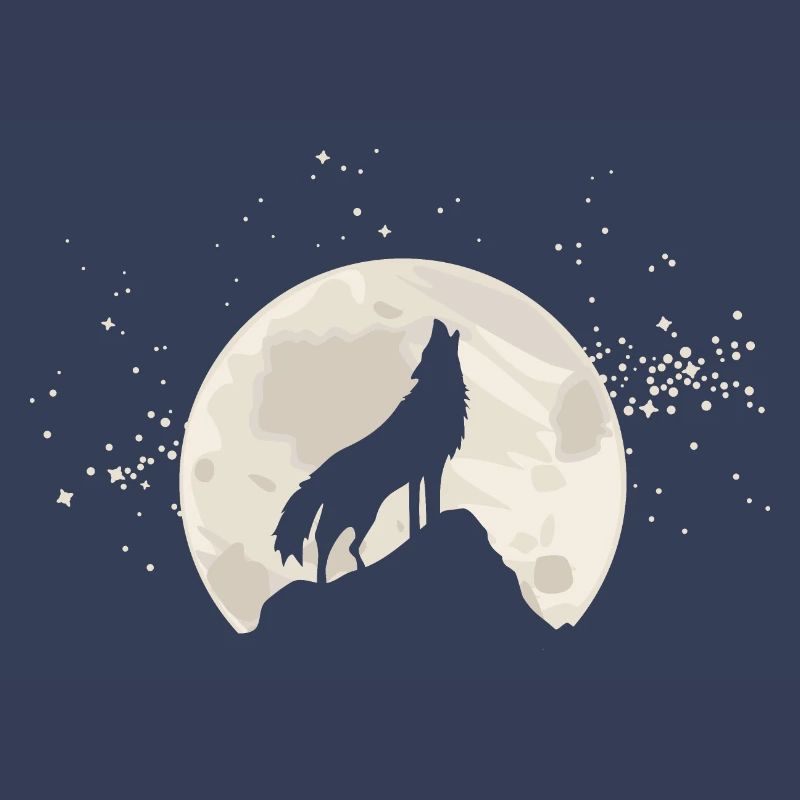 Loup hurlant devant la lune avec des étoiles