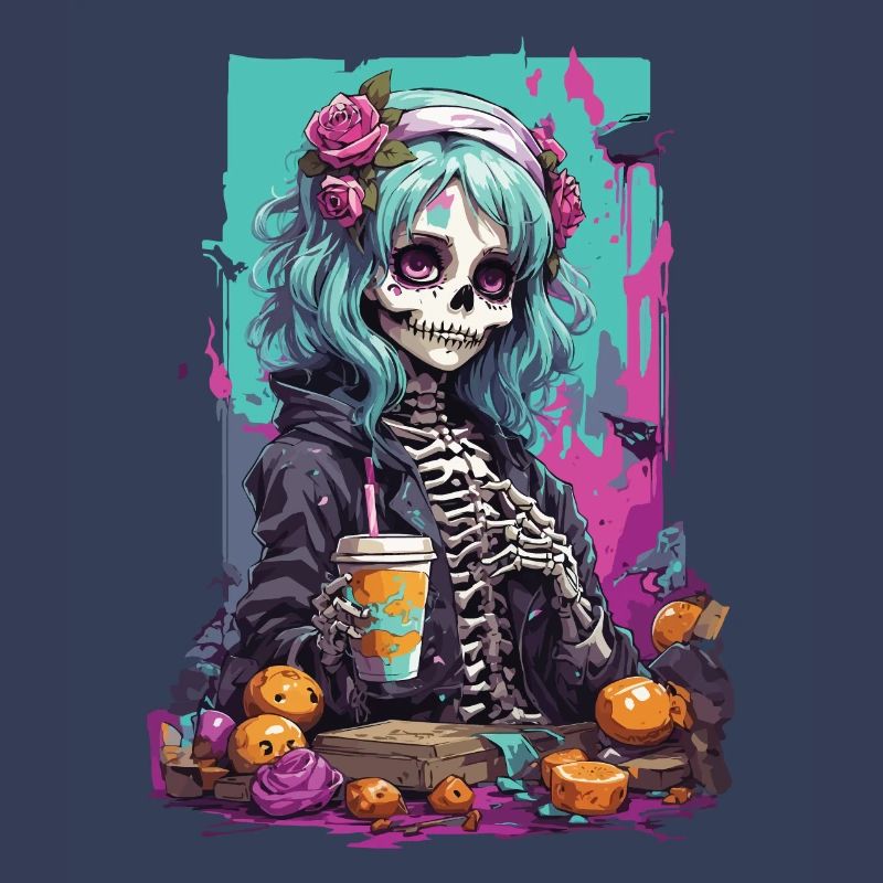 Pastel Gothic Mädchen Skull Dia de Muertos