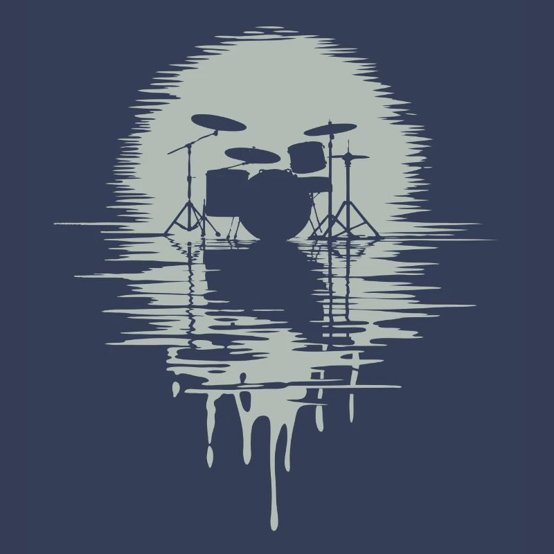 Drumset Silhouette Drums with Reflection
