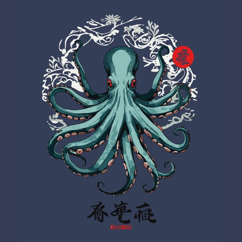 Conception d’affiche japonaise Octopus Ukiyo-E Kanji