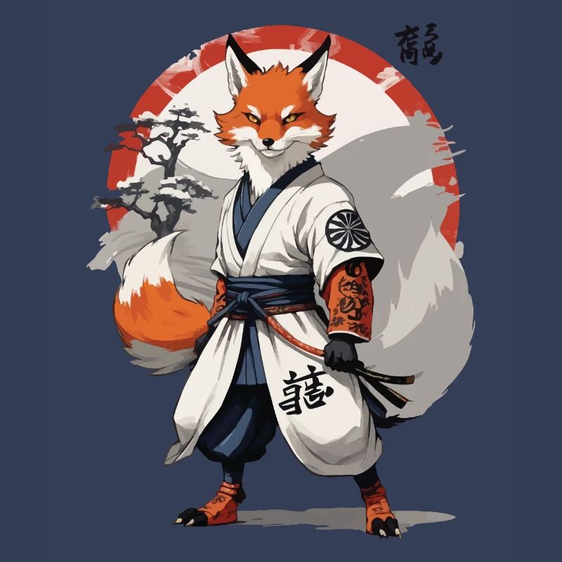 Kitsune Samurai Fox Vintage Ukiyo-e Style