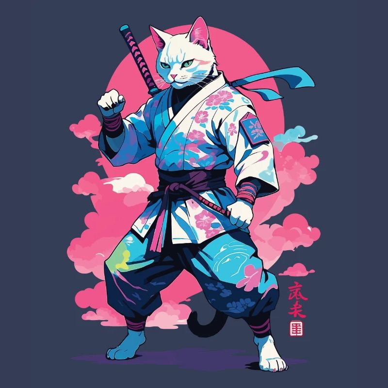 Samurai Cat Vaporwave Aesthetic Design