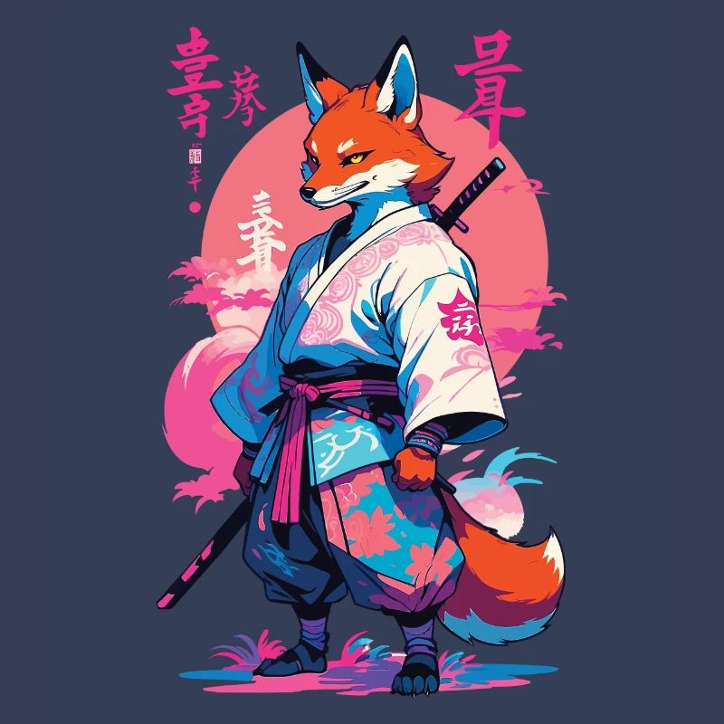 Kitsune Samurai Fox Aesthetic Vaporwave Style