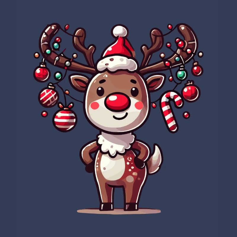 Renne heureux avec des boules de Noël