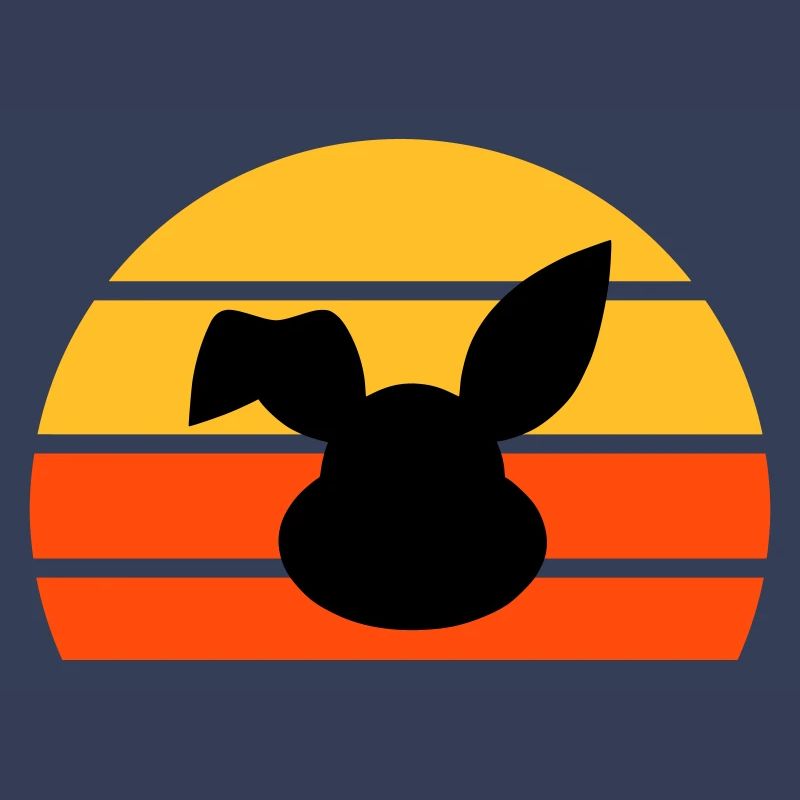 Tête de lapin avec oreille pliée devant un demi-soleil