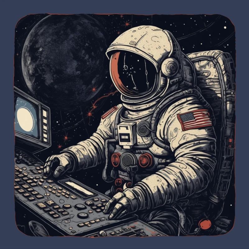 Cooler Retro Astronaut bedient Computer