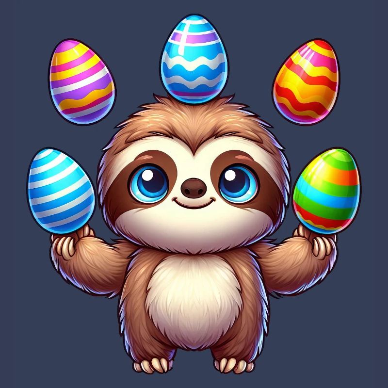 Easter Sloth Easter Egg Juggler Colorful Eggs