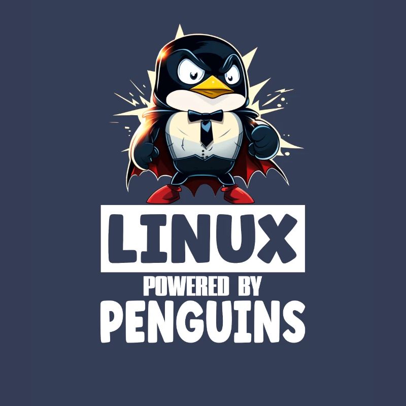 Linux Tux Penguin Powered by Sudo Superhero