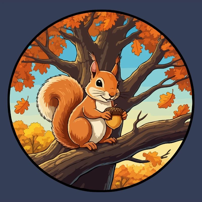 Eichhörnchen mit einer Eichel im Baum