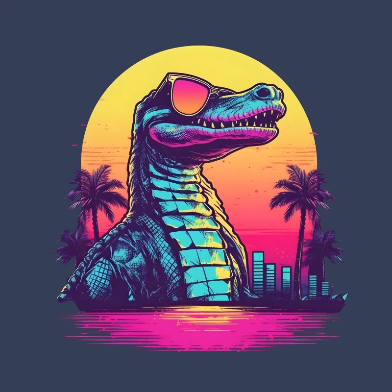 Synthwave crocodile sunset
