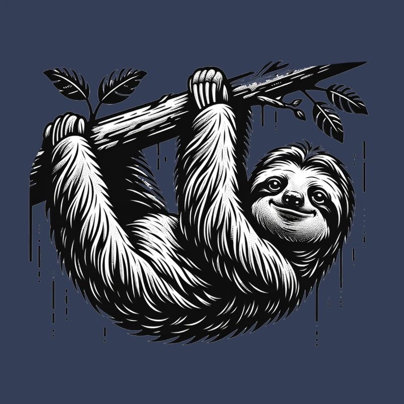 A sloth hangs from the tree