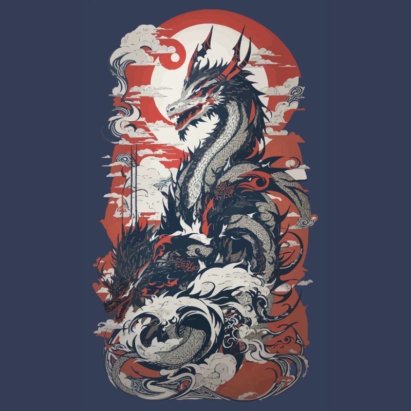 Ukiyo-E Stil Drache im Retro Design Kunst