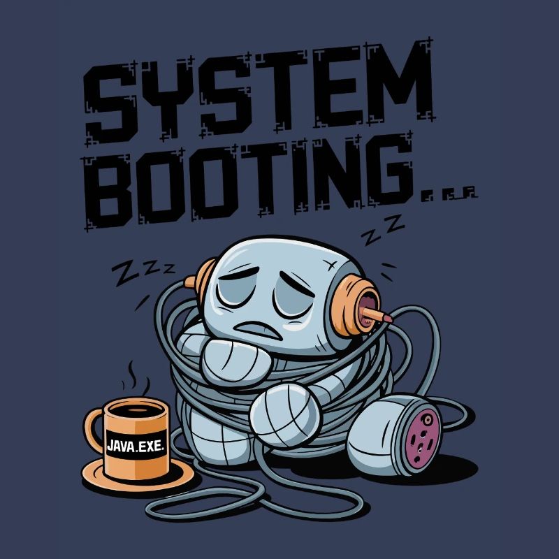 Schläfriger Roboter Booten mit Java.exe Kaffee – Lustig
