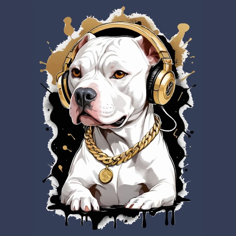 Chien bouledogue avec écouteurs