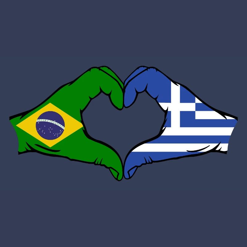 Brésil Grèce Drapeau Mains Coeur Forme