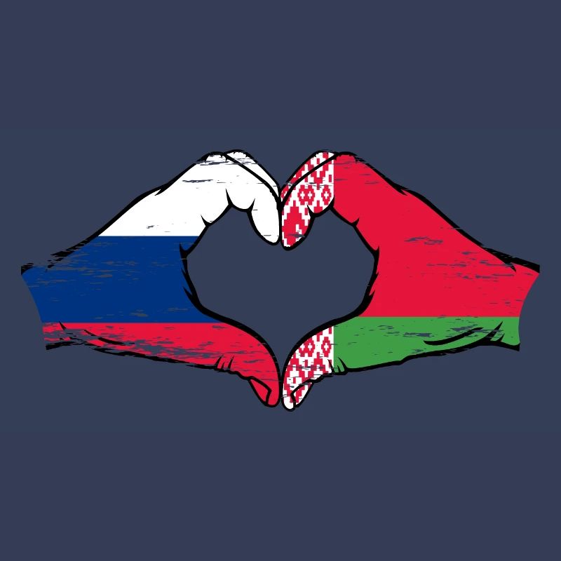 Russie Biélorussie drapeau mains coeur forme utilisé