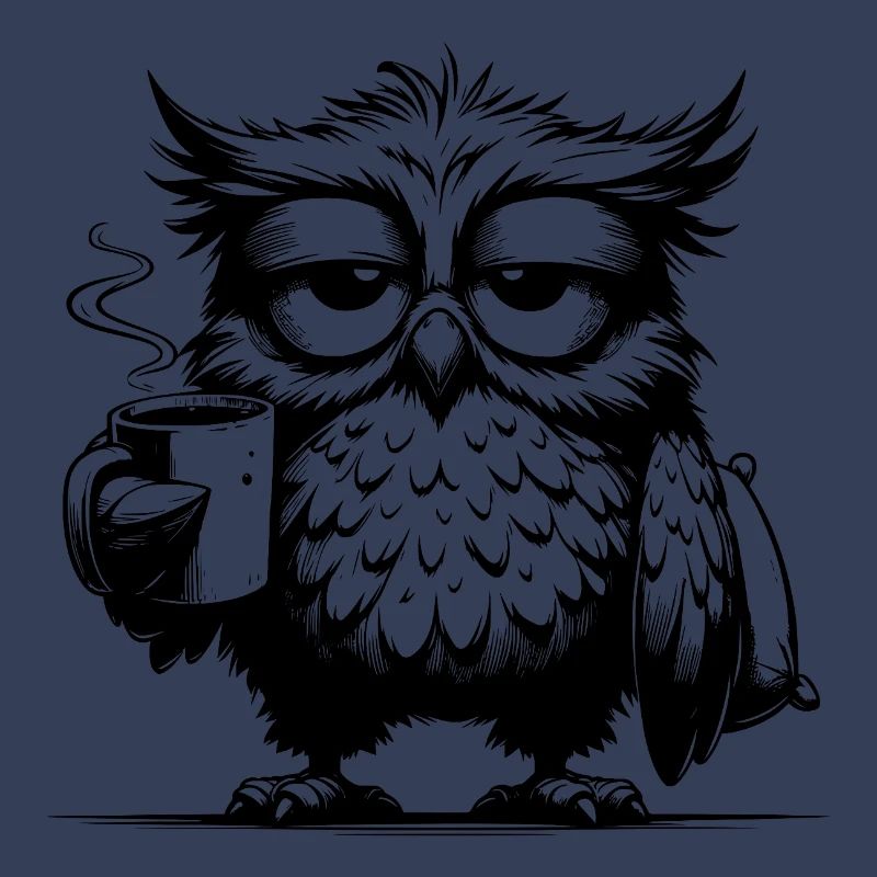 Lustige müde Comic Eule mit Kaffee Defizit