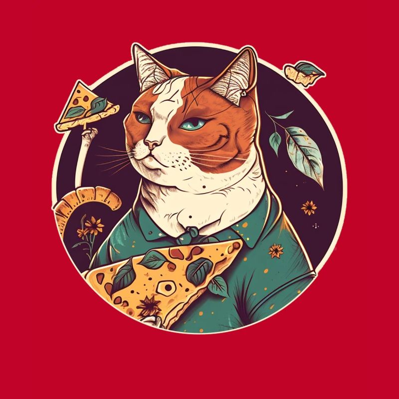 chat avec des tranches de pizza