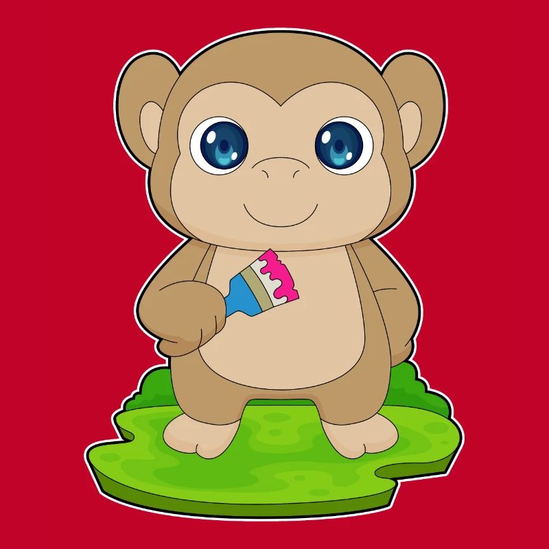 Monkey Painter Brush Painting