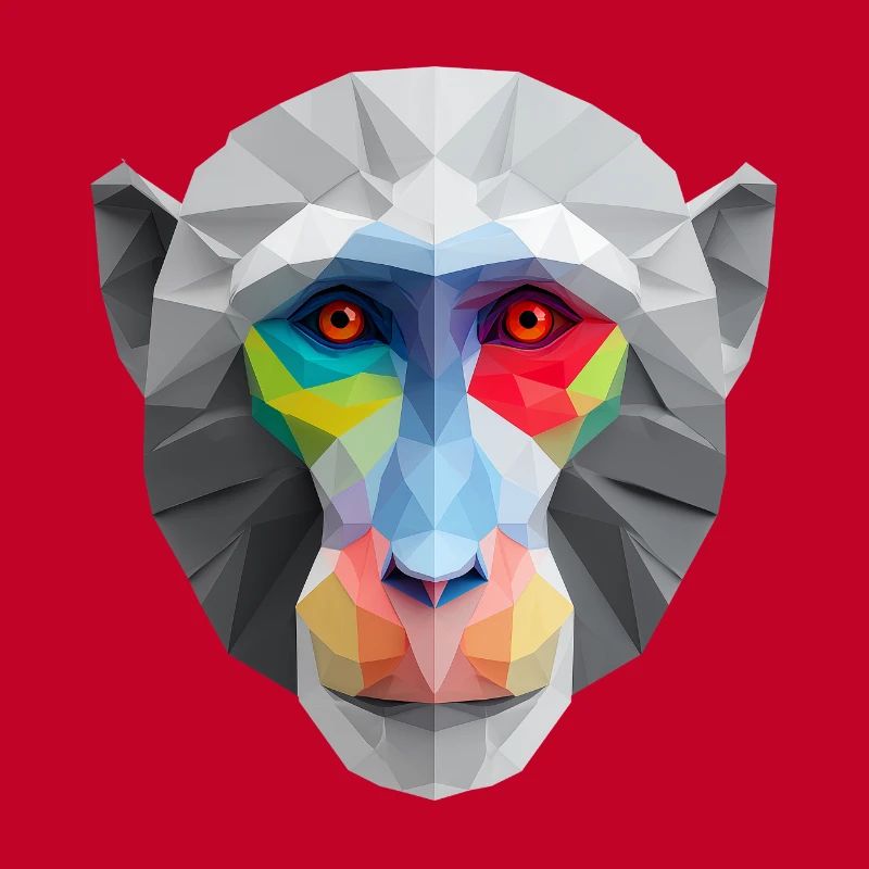 Farbiges Low-Poly Affengesicht Logo Art Design