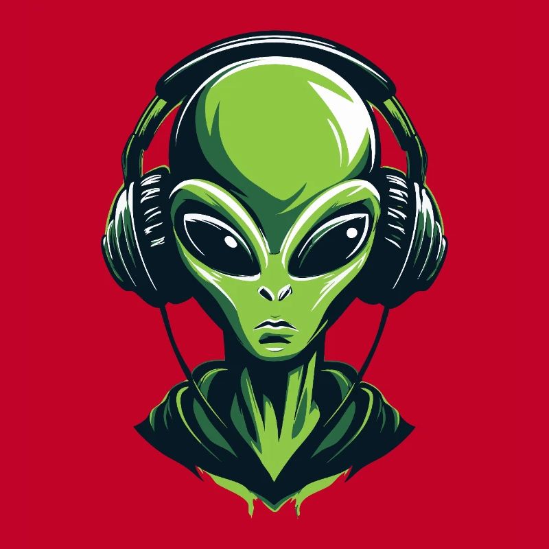 Alien mit Kopfhörern – Minimalistic Techno design
