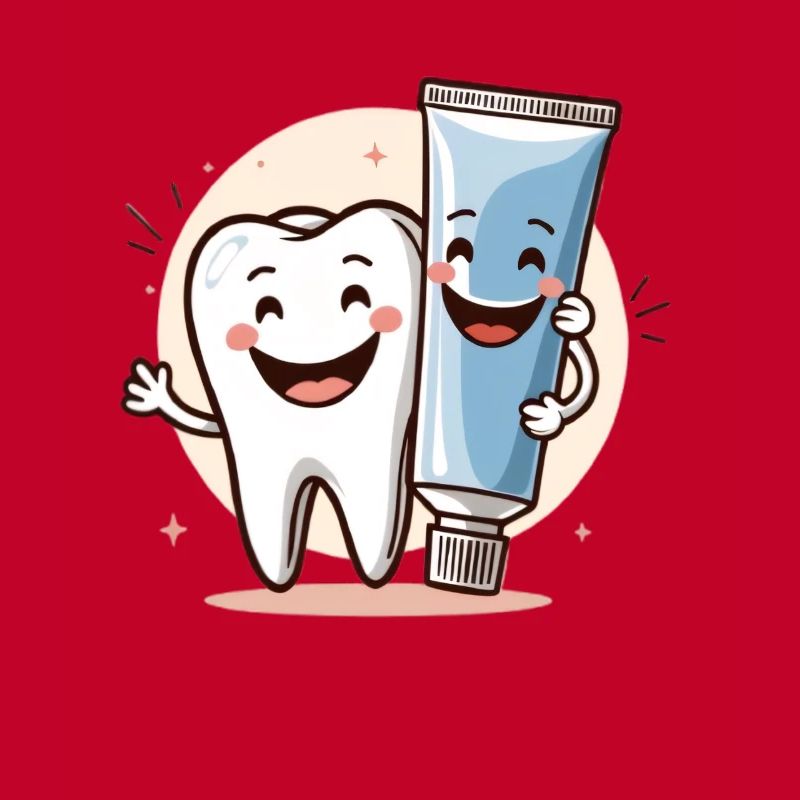 Smiling tooth with toothpaste