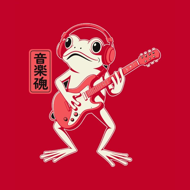 Frosch spielt E-Gitarre mit Kopfhörern